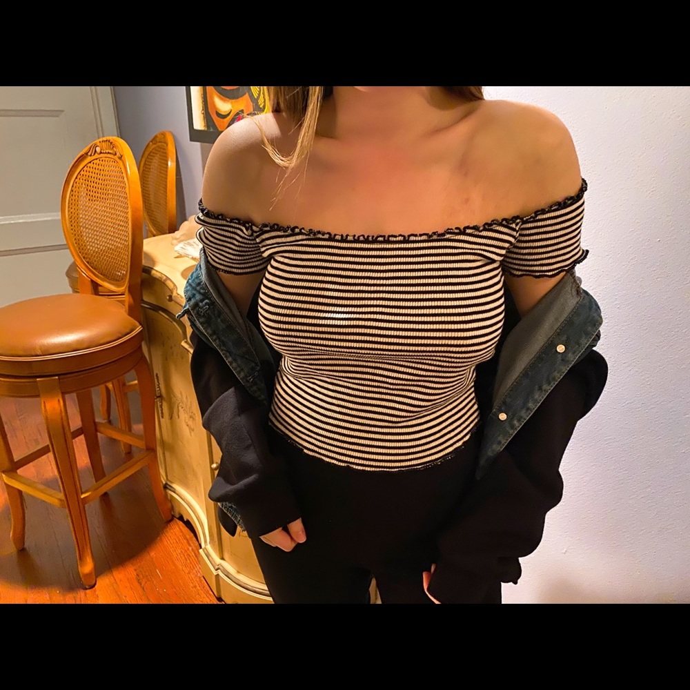 Brandy melville striped off the shoulder top